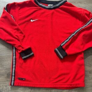 Vintage Y2K Nike mini swoosh Red Fleece Crewneck w black trim. Size L 14